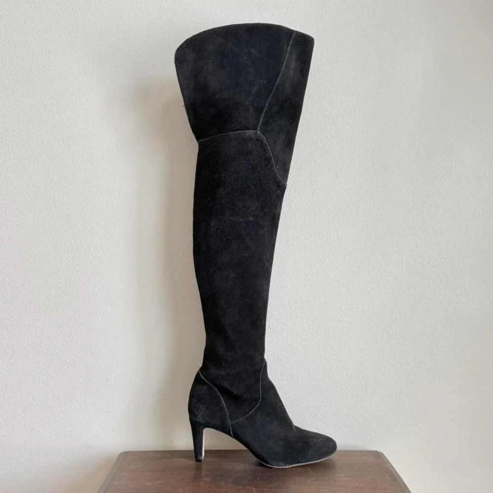 Vince Camuto Over the knee black suede boot size 6 pointed toe boho kitten heel